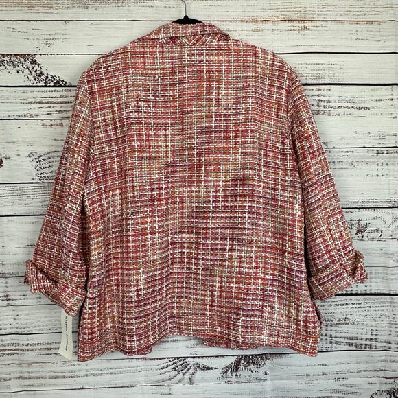 Women's NWT Alfred Dunner Pink Red Tweed Open Front Blazer Jacket Lined Size 20 - Picture 2 of 8